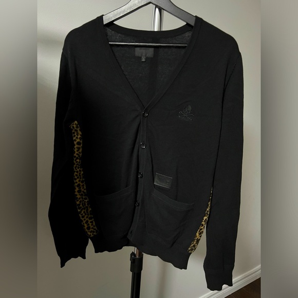 Musium Div. V-neck Leopard Print Black Pocket Cardigan - Picture 1 of 5